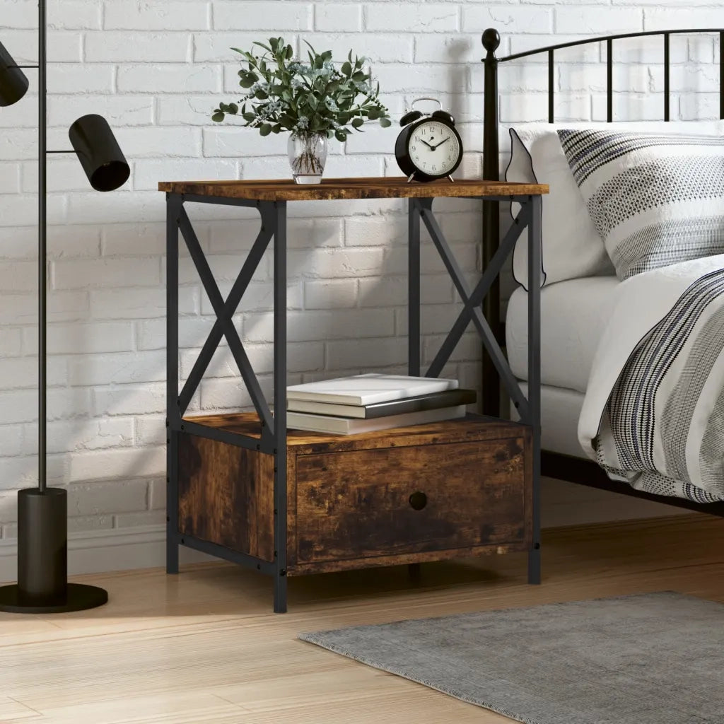 Comodino | Armadio da Notte | Mobiletto da notte Rovere Fumo 50x41x65 cm in Legno Multistrato