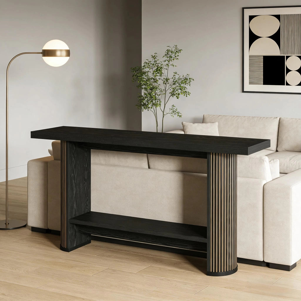 Consolle sottile in legno dal design moderno per ingresso e soggiorno, nera, struttura robusta, facile da montare