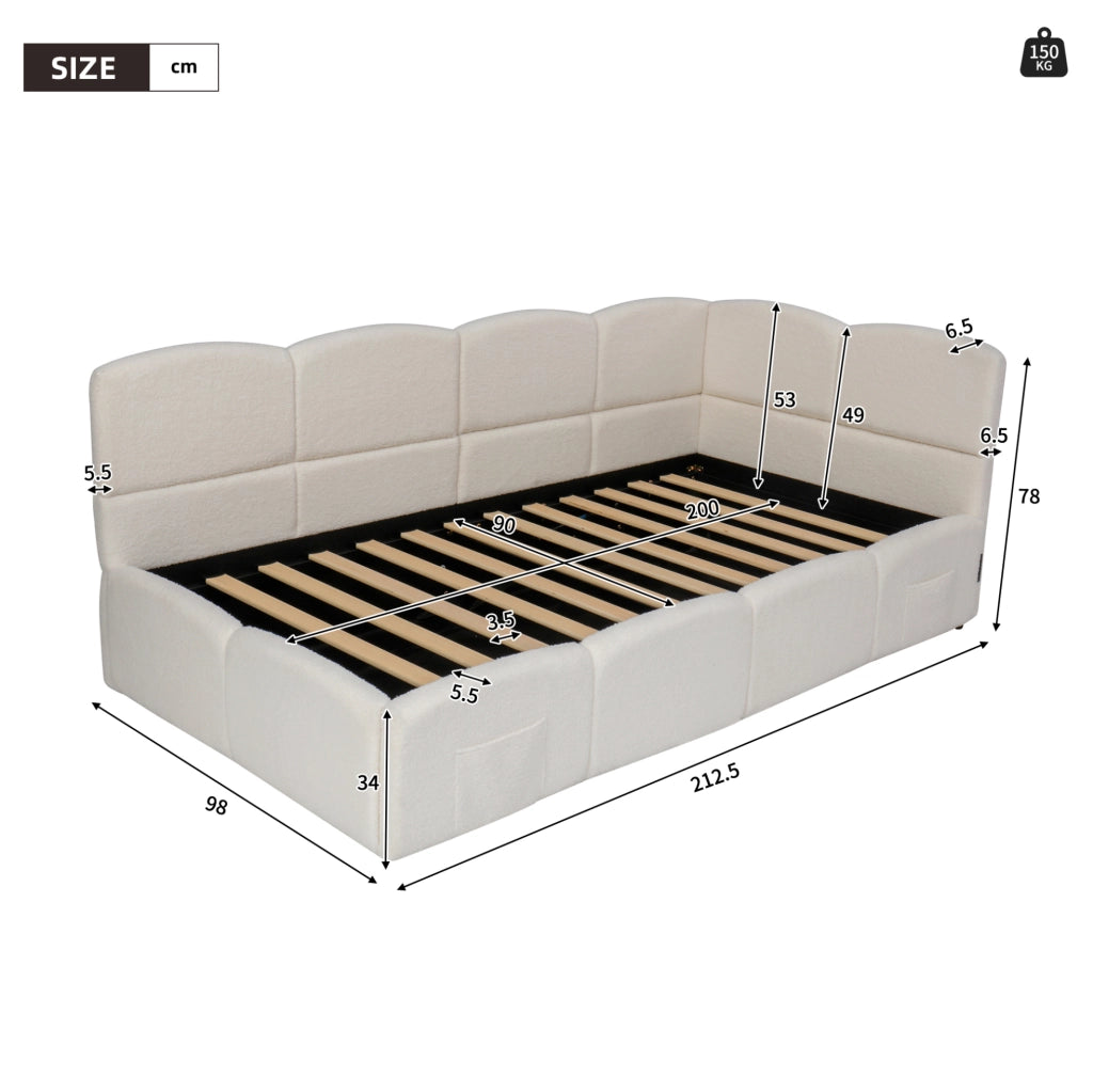 Divano letto con contenitore idraulico; USB-A/USB-C; Bouclé; Beige; 90x200 cm