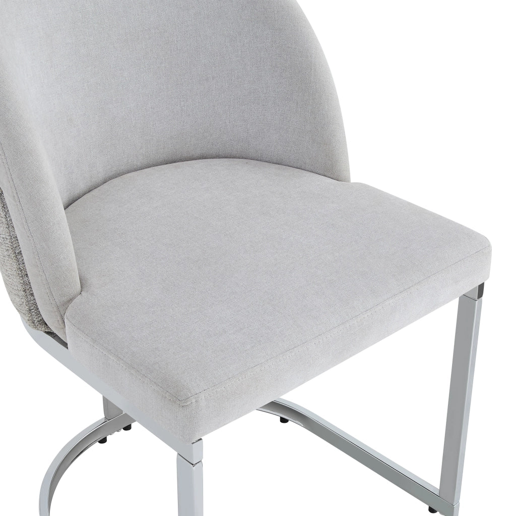 Set di 2 sedie da pranzo in Chenille grigio e metallo argentato, design moderno
