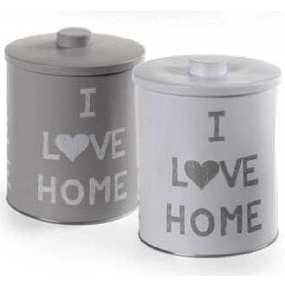 Trade Shop - Barattolo Contenitore In Latta Cucina Tonda Assortiti I Love Home 14x18cm 710506 -