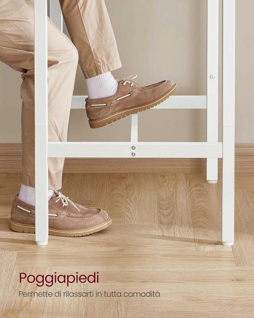 VASAGLE Tavolino da Bar, Tavolino Alto Quadrato per Colazione, Struttura in Acciaio, 60 x 60 x 92 cm, Montaggio Facile, per Cucina Soggiorno, Stile Moderno, Beige Rovere e Bianco Classico LBT025W09