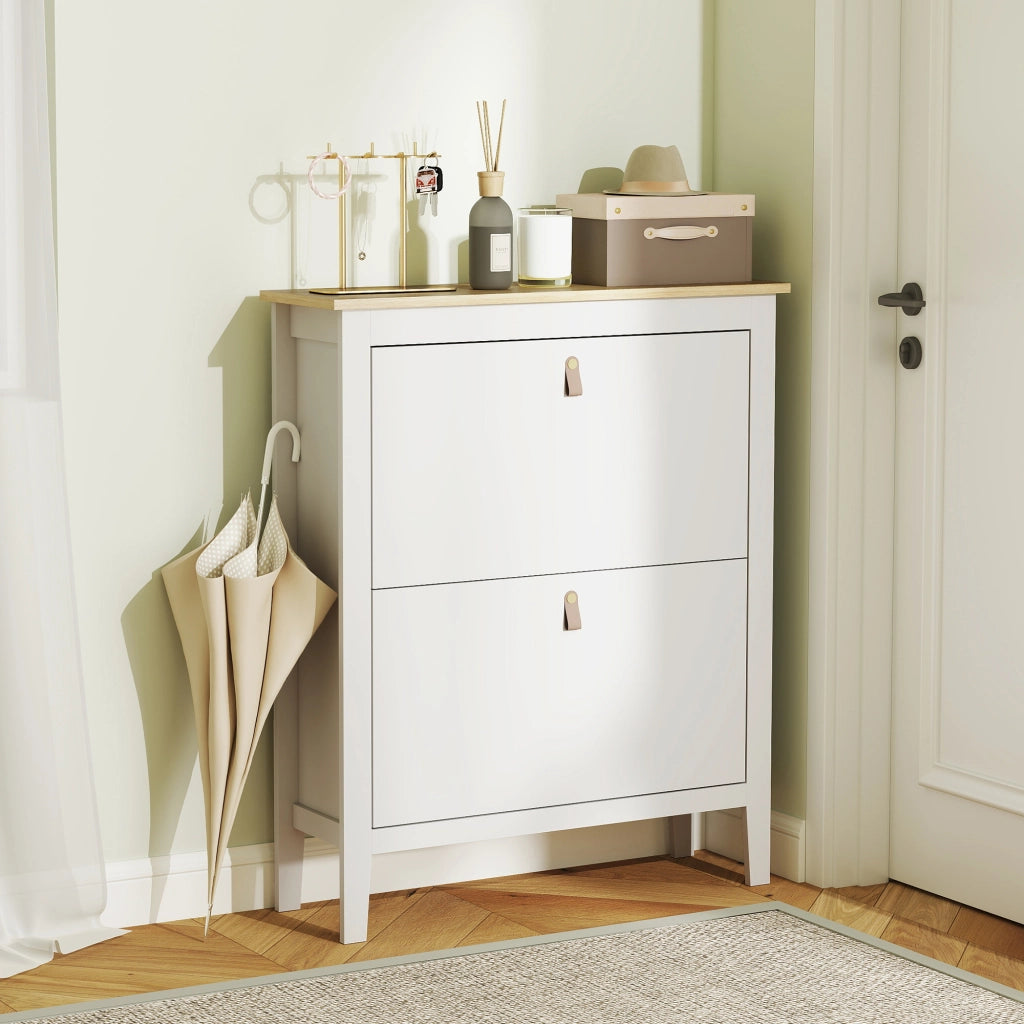 Scarpiera con 2 cassetti e ripiani regolabili ¨C Zephmum ¨C Bianco 60x30x90 cm