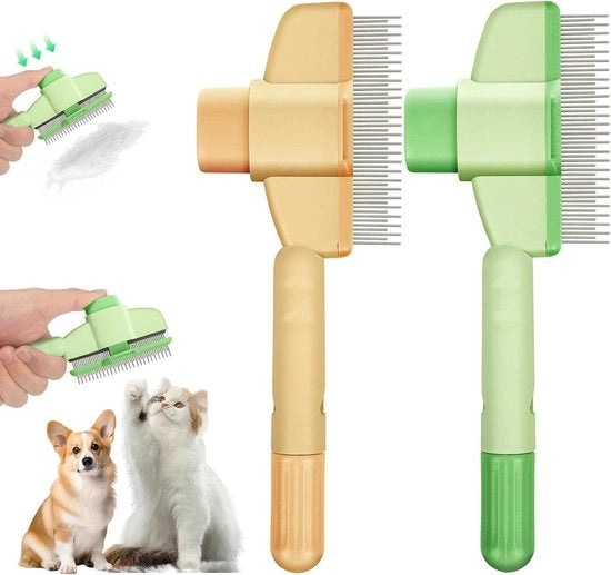 Set di Spazzola per Gatti Auto Pulente per Capelli Corti e Lunghi - Giallo Verde (2 pezzi)