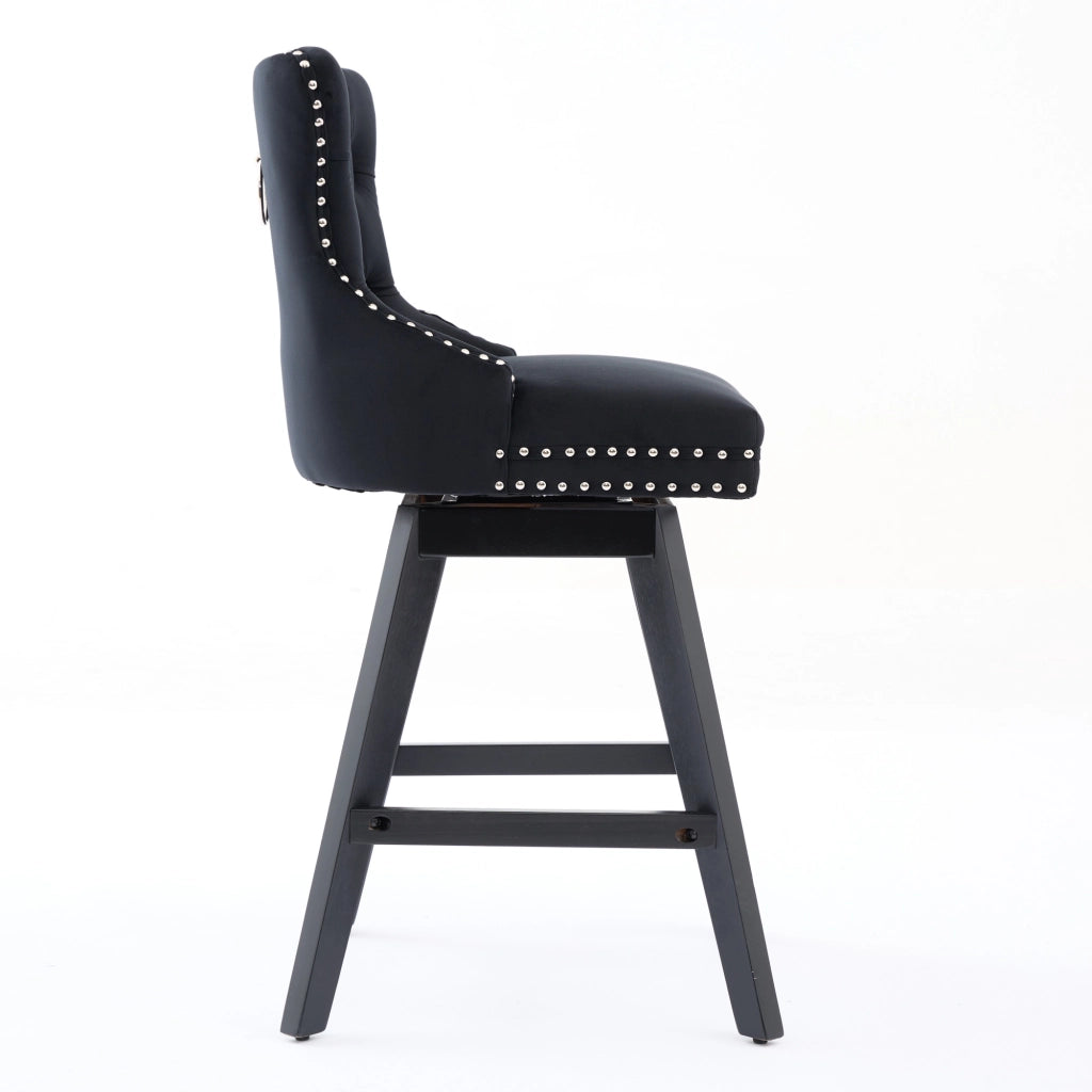 Sgabelli da Bar Girevoli in Velluto ¨C Xylo ¨C Nero, Gambe in Legno, Set 2 Pezzi