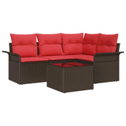 Set Divano da Giardino con cuscino 5 pz | Set Salotto da Giardino Marrone polyrattan