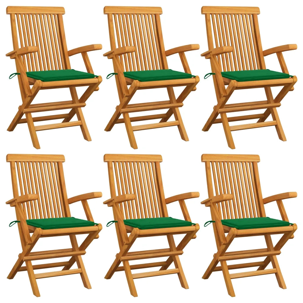 Sedie da Giardino con Cuscini Verdi 6 pz in Massello di Teak cod mxl 6184