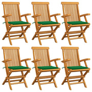 Sedie da Giardino con Cuscini Verdi 6 pz in Massello di Teak cod mxl 6184