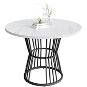 Tavolo da pranzo rotondo per 4 persone con gambe in metallo; effetto marmo; in MDF; 100×75 cm; Nero