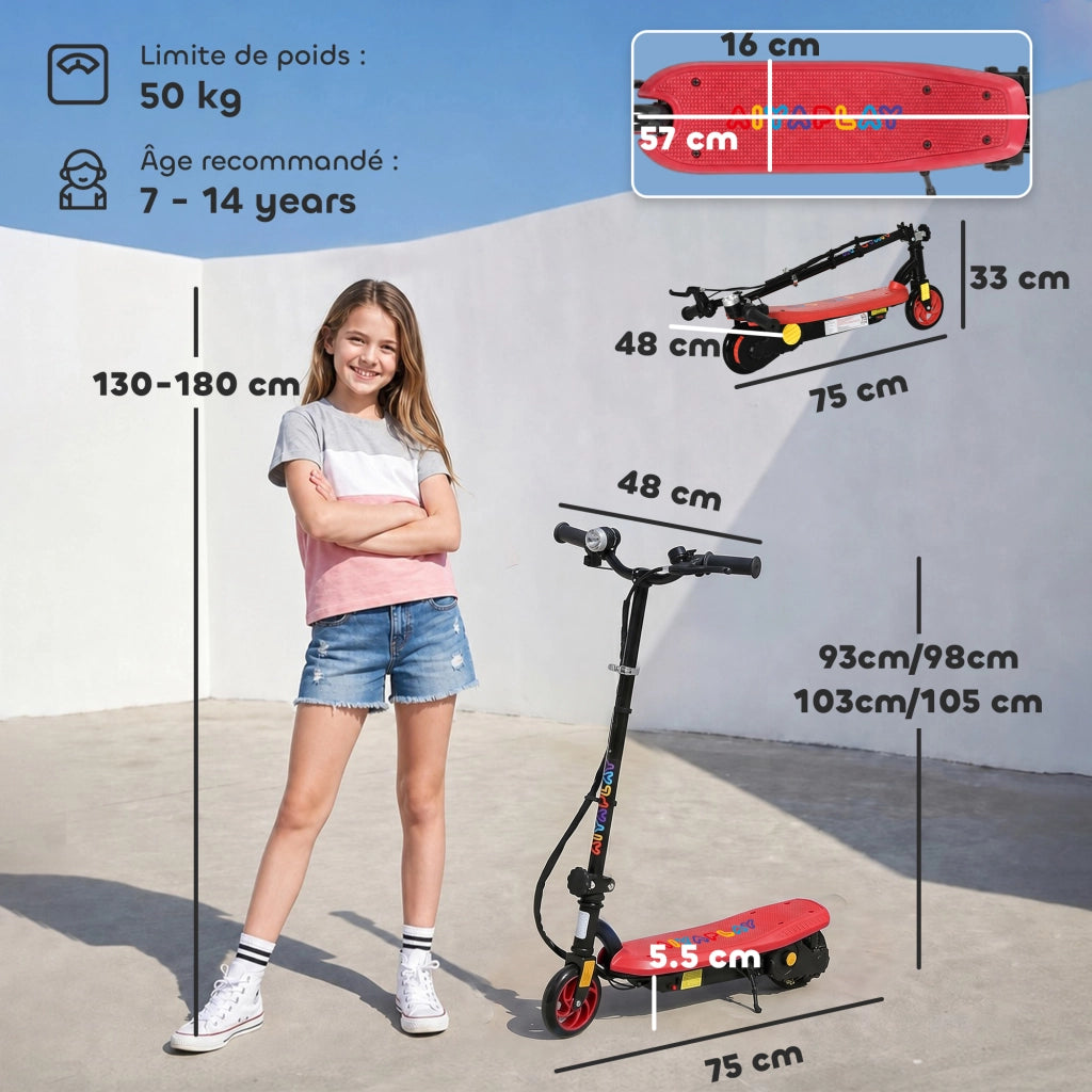 Monopattino elettrico pieghevole per bambini ¨C zephmum ¨C 120W 12km/h 10km autonomia rosso