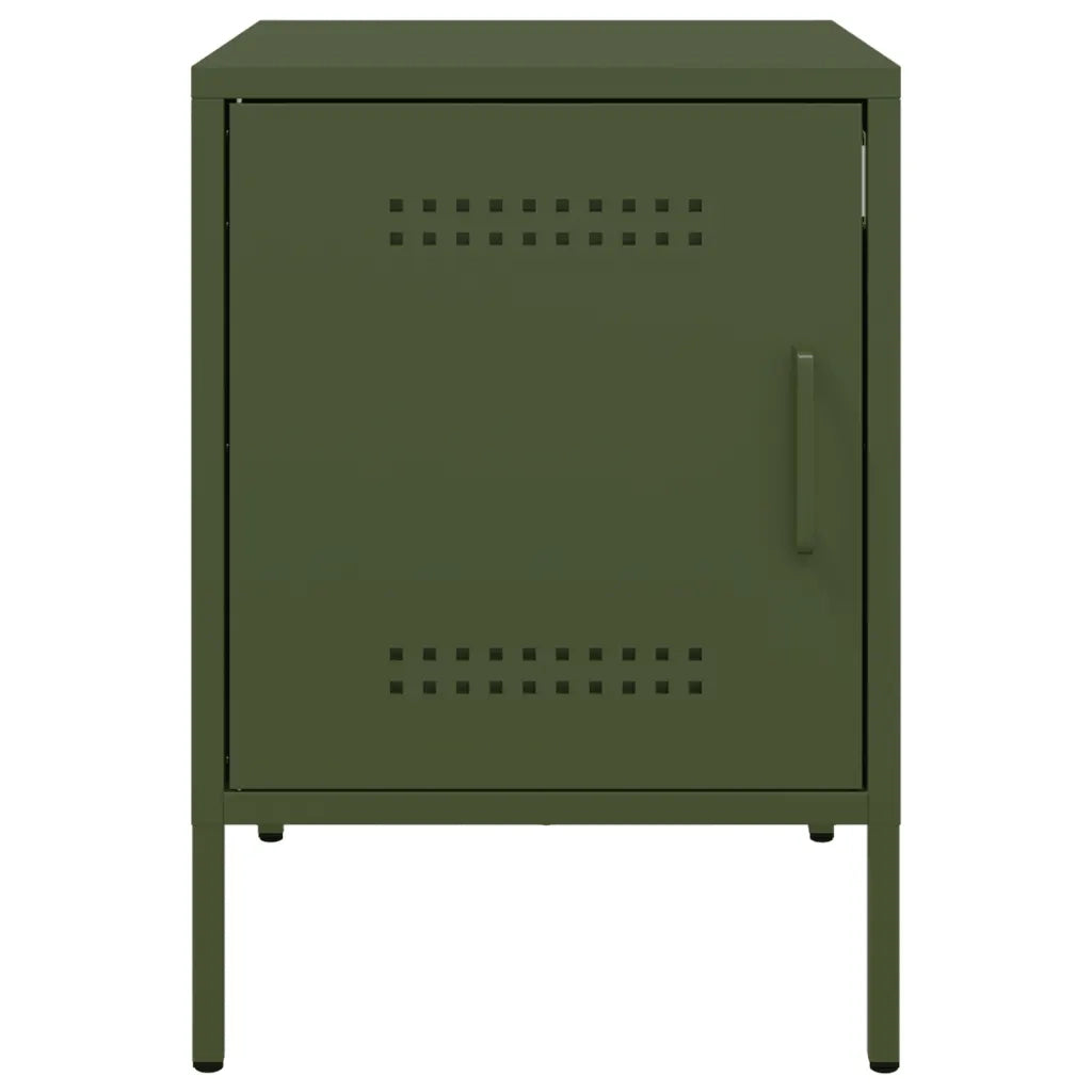 Set di 2 Comodini | Armadio da Notte | Mobiletto da notte Verde Oliva 36x39x50,5 cm in Acciaio