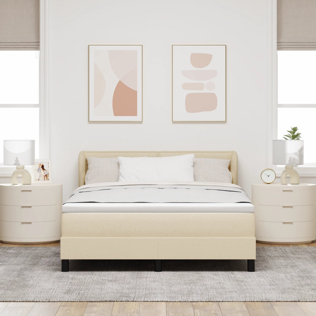 Letto Box Spring con Materasso Crema 140x190 cm Tessuto