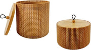 Organizzatore per oggetti di bambù con coperchi - Rettangolare - Piccolo - Marrone - Cassetti per organizzare bagno soggiorno cucina - Scatole per oggetti (rond Φ12xH7 & Φ12x112 cm)