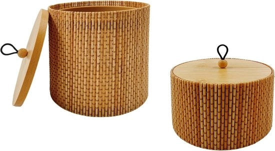 Organizzatore per oggetti di bambù con coperchi - Rettangolare - Piccolo - Marrone - Cassetti per organizzare bagno soggiorno cucina - Scatole per oggetti (rond Φ12xH7 & Φ12x112 cm)
