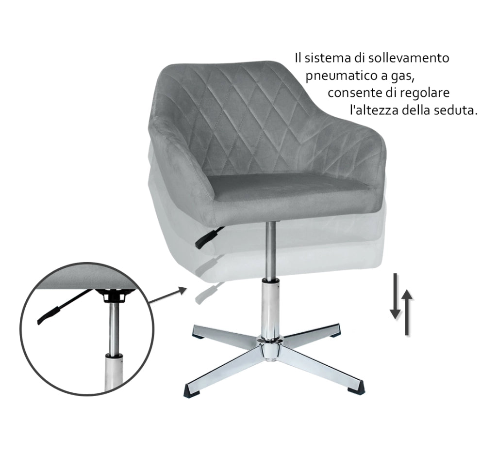 Poltrona ufficio regolabile in altezza in velluto grigio - Louise - PL01LOPM