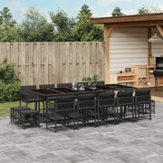 Set da Pranzo da Giardino 15 pz con Cuscini Nero in Polyrattan