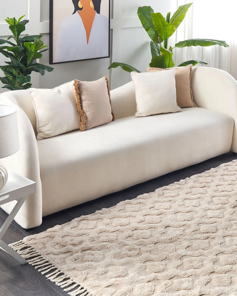 Tappeto in cotone beige 160 x 230 cm motivo geometrico trapuntato minimalista soggiorno camera da letto