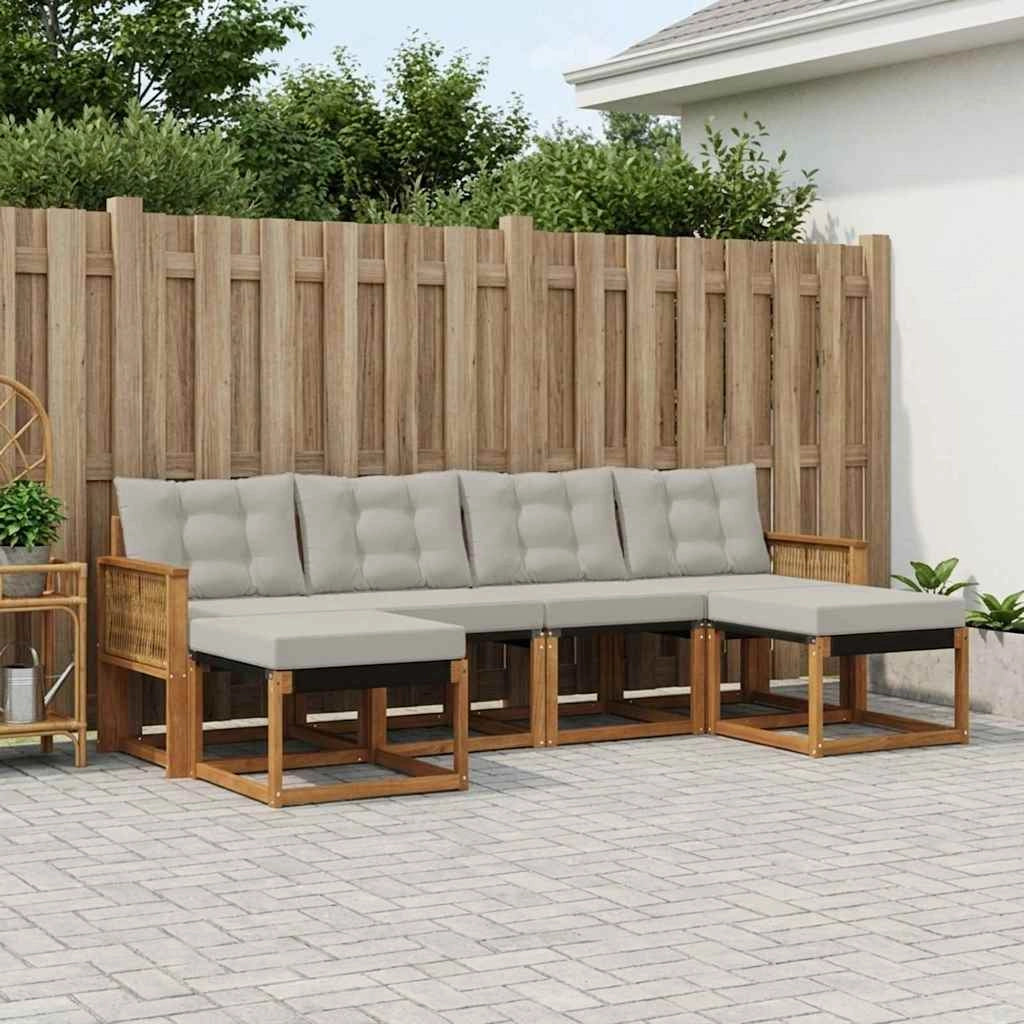 Set di divani da esterno 6 pz Naturale e Grigio Chiaro 3382131