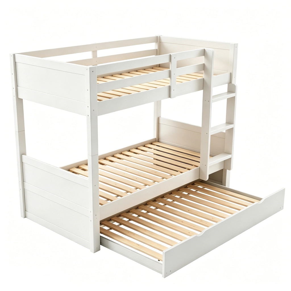 Letto a castello 90x200 cm in legno con letto estraibile, trasformabile in 2 letti singoli, bianco