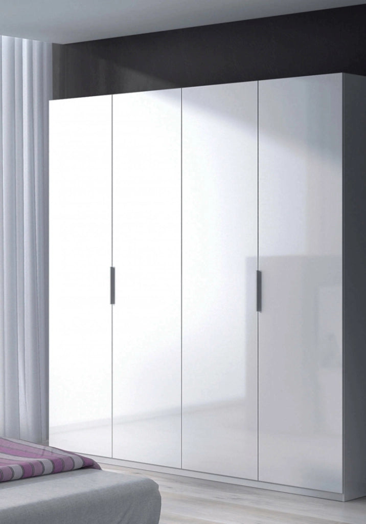 Guardaroba Aram, Armadio per camera da letto a 4 ante battenti, Mobile con 2 ripiani e barra appendiabiti, cm 180x52h200, Bianco