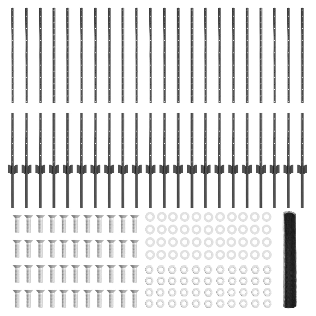 Posti per Recinzione  22 pz U-Channel Grigio 100 cm Acciaio