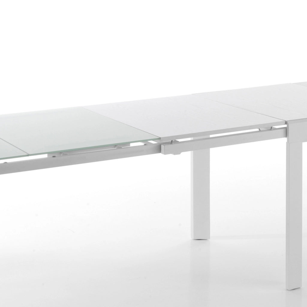 Tavolo allungabile in vetro temprato bianco cm. H.75 x P.83 x L.120