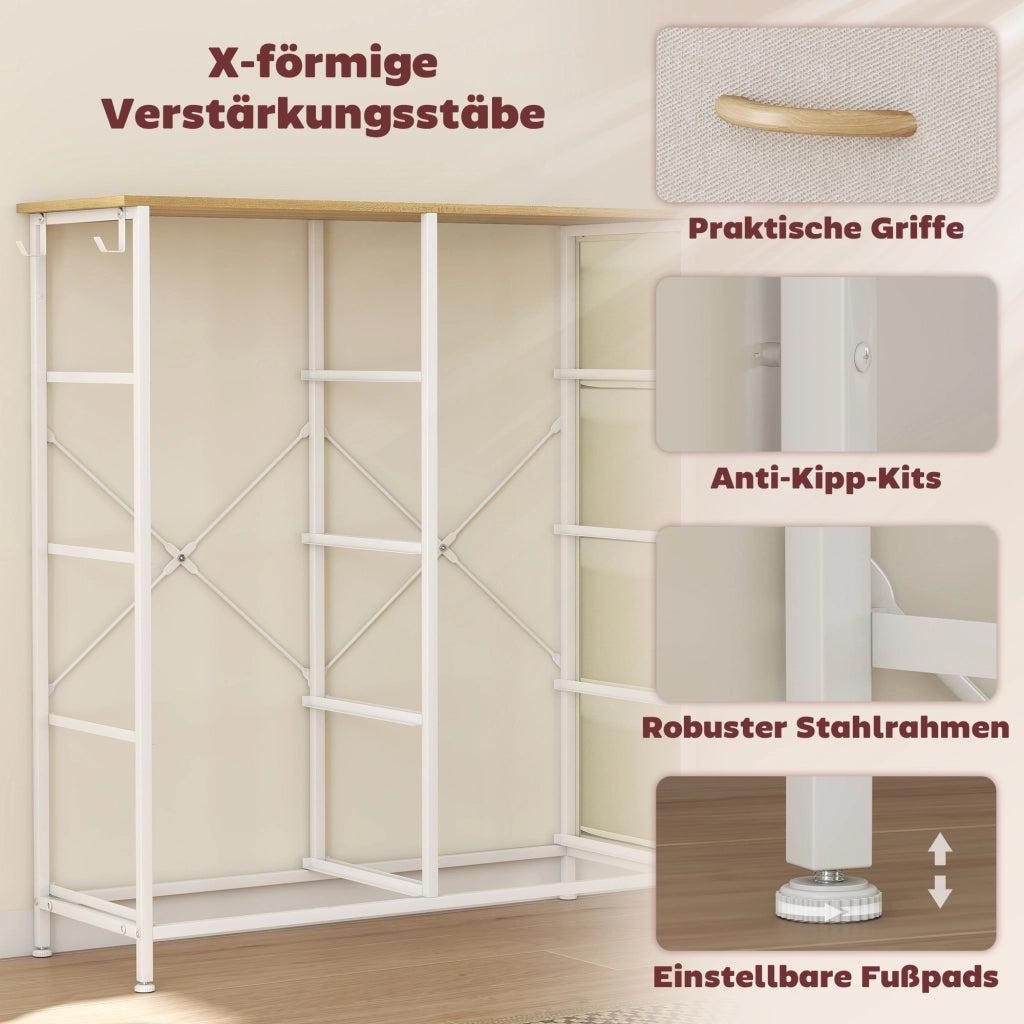 Cassettiera con 8 Cassetti in Tessuto, Struttura in Metallo, Superficie in Legno ¨C zephmum ¨C Beige