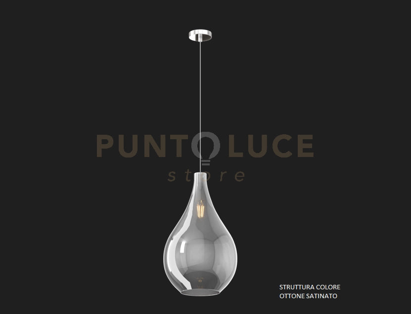 SOSPENSIONE OTTONE SAT. 1 LUCE VETRO GRANDE FUME' 1193OS-SG-FU