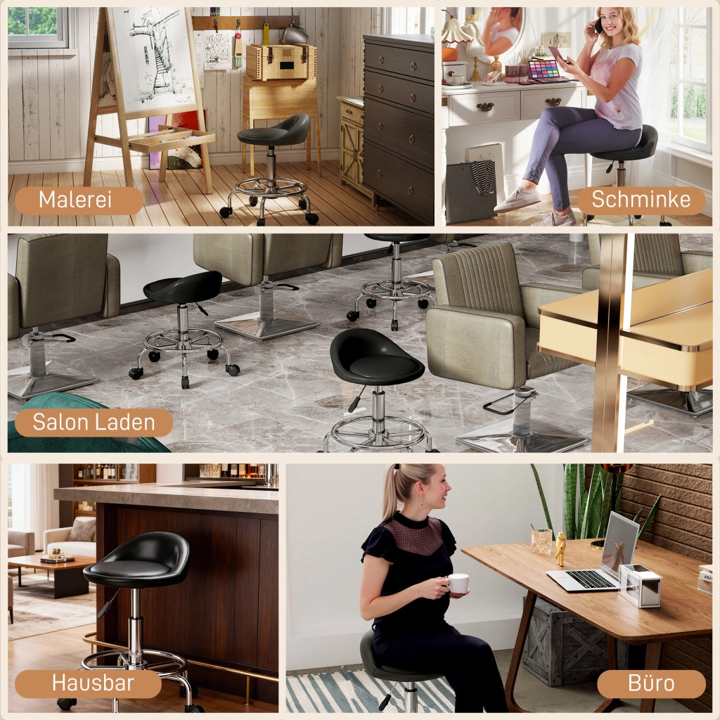 Sgabello regolabile in altezza con schienale ¨C zephmum ¨C 59-75 cm, girevole 360¡ã, nero
