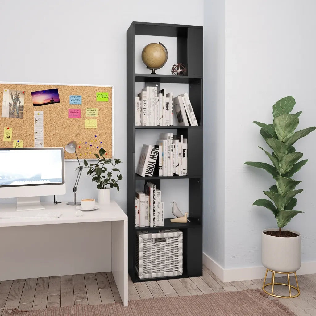 Libreria Divisorio-Scaffale per Libri-Mobile di Stoccaggio Nero 45x24x159 cm in Legno Multistrato