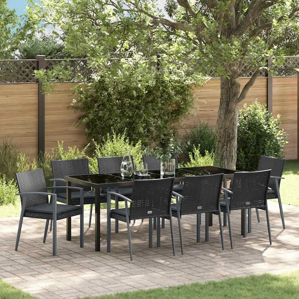 Set da Pranzo per Giardino 9 pcs Nero e Grigio Rattan in PE 3379071