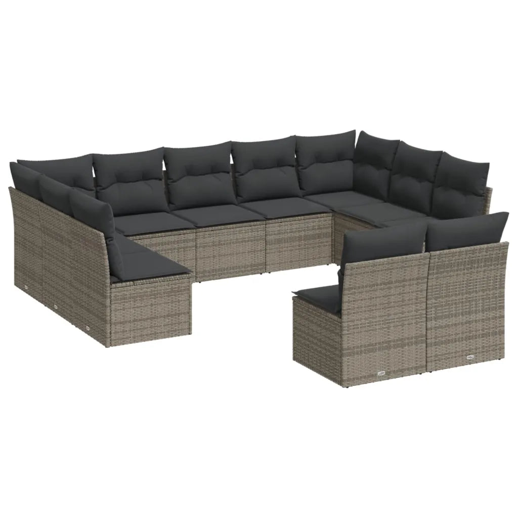 Set Divani da Giardino 11 pz con Cuscini in Polyrattan Grigio 3250189
