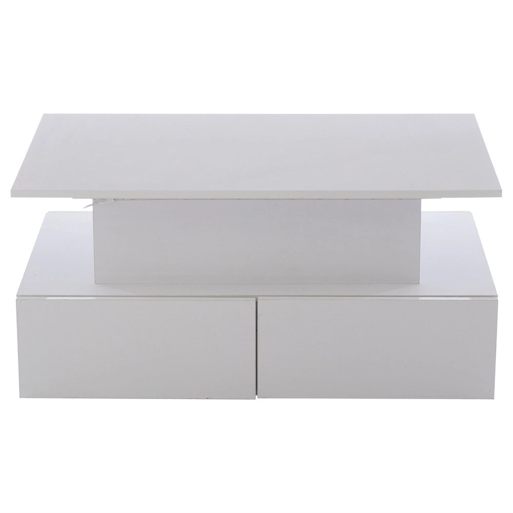 Tavolino da Caff¨¨ con LED e 4 Cassetti ¨C MINIMAL ¨C Bianco Lucido 90x55x41