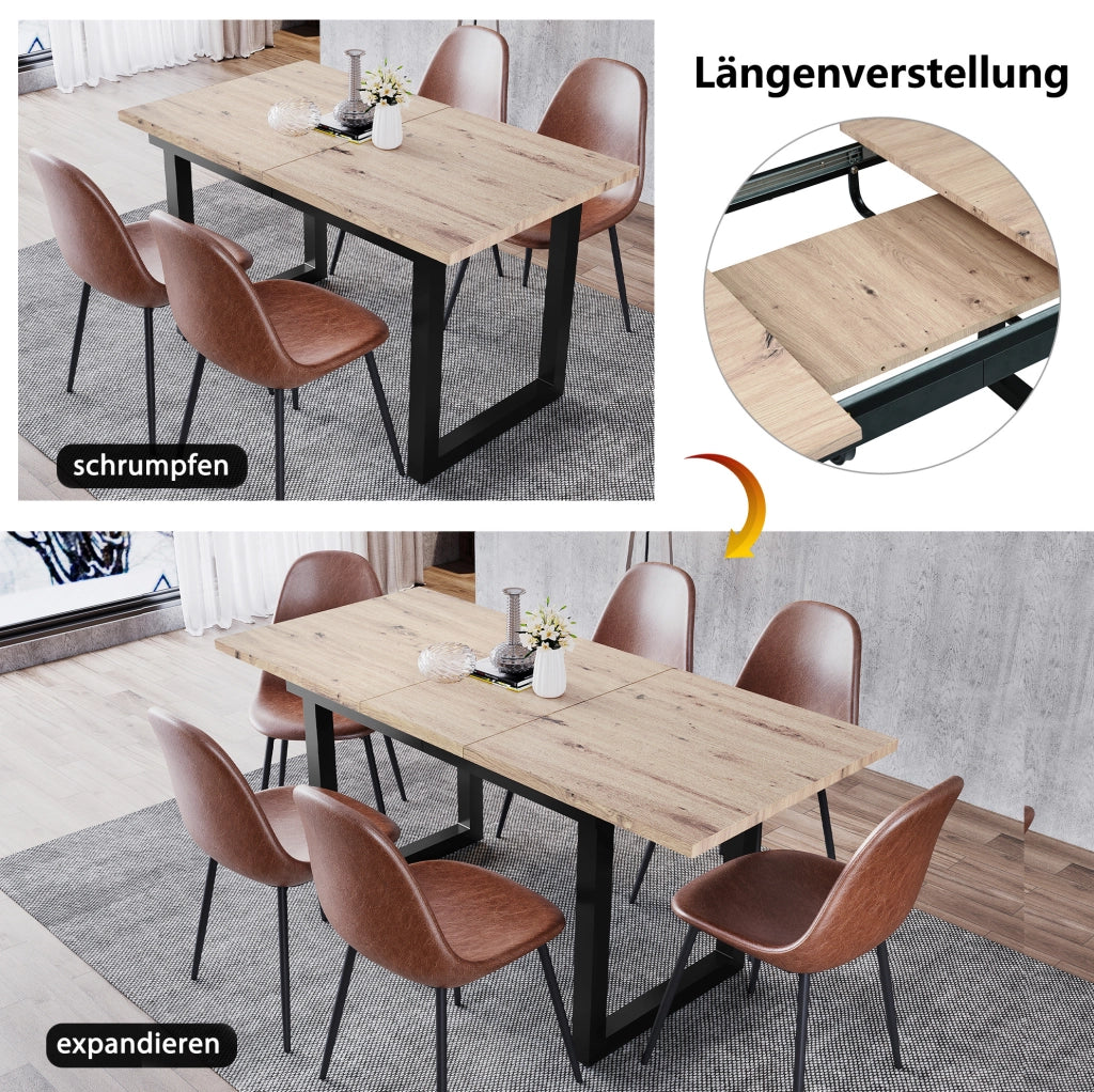 Tavolo da pranzo allungabile stile industriale 140/180 x 80 x 75 cm; nero e naturale; in MDF e metallo