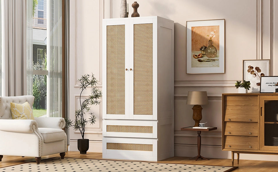 Armadio 70x55x170 cm Bianco Due Ante con Cassetti e Ripiani in Legno e MDF