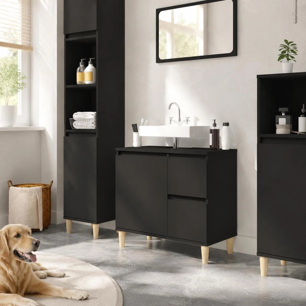 Bathroom Cabinet Black 65x33x60 Cm Made Of Wood