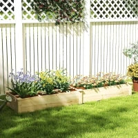 Letto Rialzato per Orto e Giardino con Divisorio Interno e Fondo Aperto, 237x60x25cm, Legno Naturale