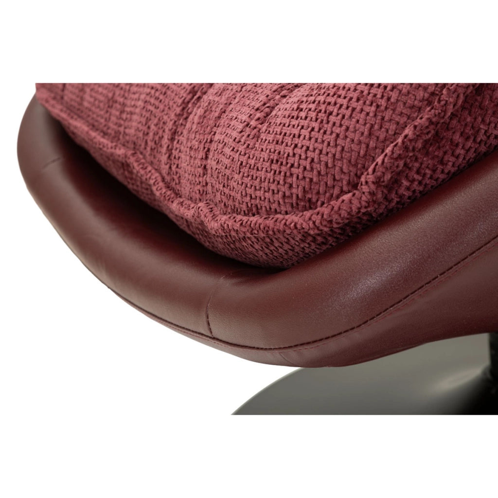 Poltrona girevole bordeaux con base in ferro nero