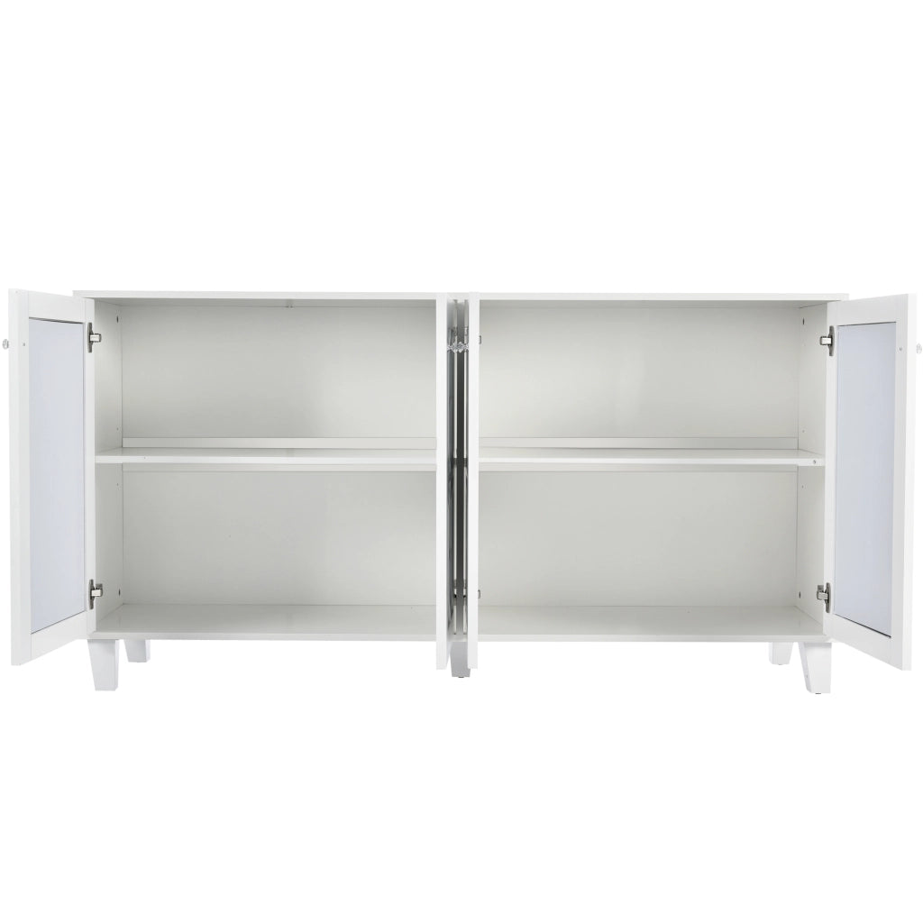 Credenza bianca con superficie a specchio, 4 ante e ripiano interno mobile, 160 x 40 x 84 cm