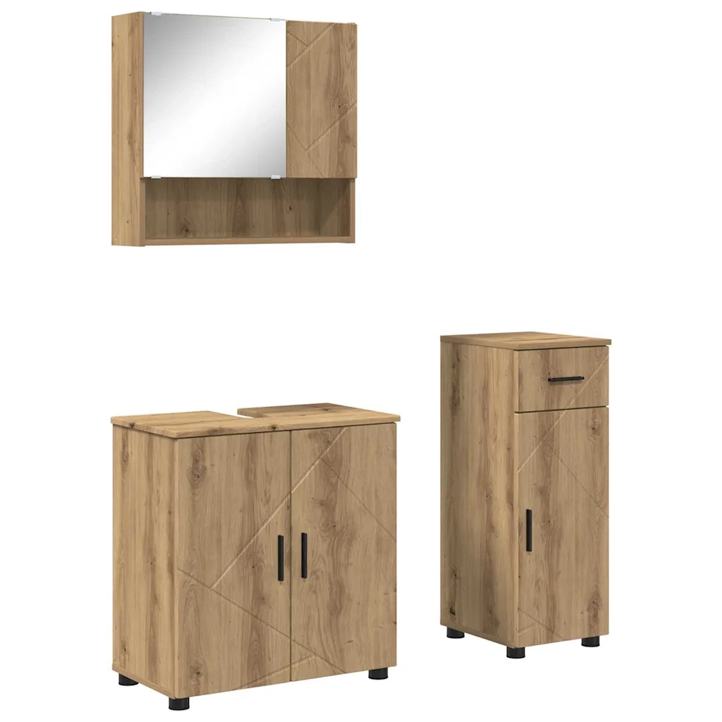 Set di mobili per il bagno con porta 3 pcs Rovere artigianale 3392962