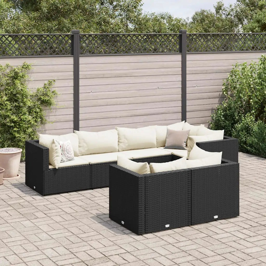 Set Salotto da Giardino con Cuscini 7pz Nero Polyrattan 3308184