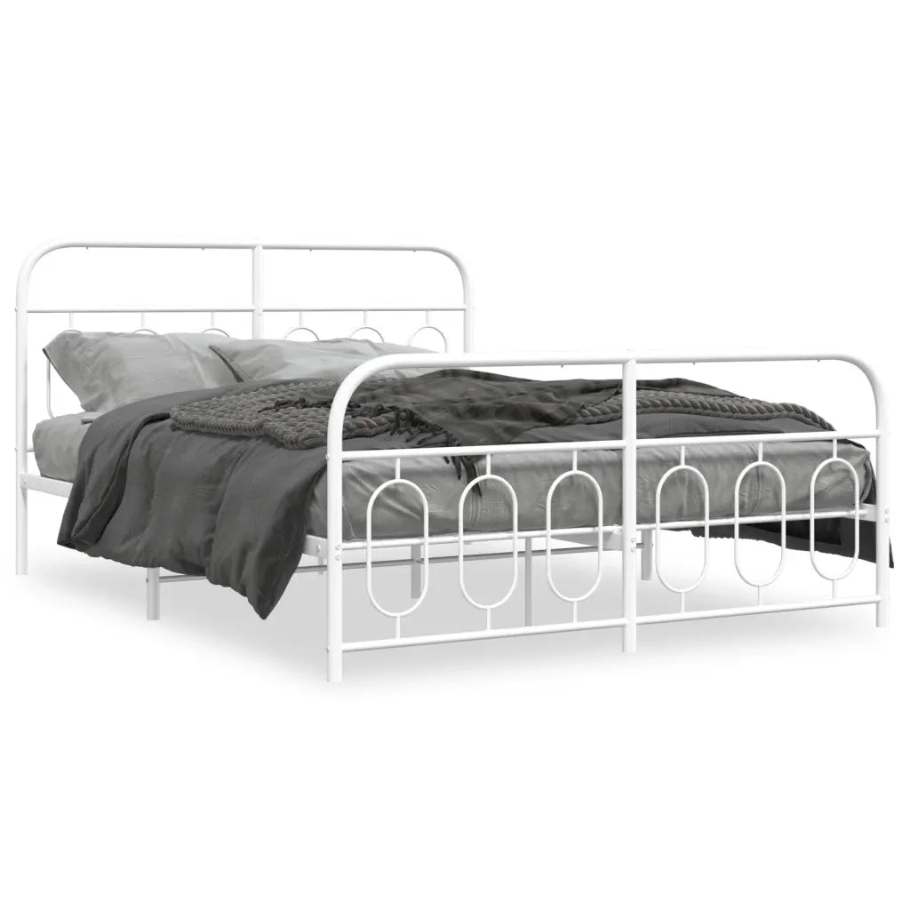 Giroletto con Testiera e Pediera-Struttura Letto Metallo Bianco 135x190 cm 472764