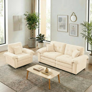 Divano in ciniglia con cuscini e seduta profonda in memory foam, struttura stabile beige