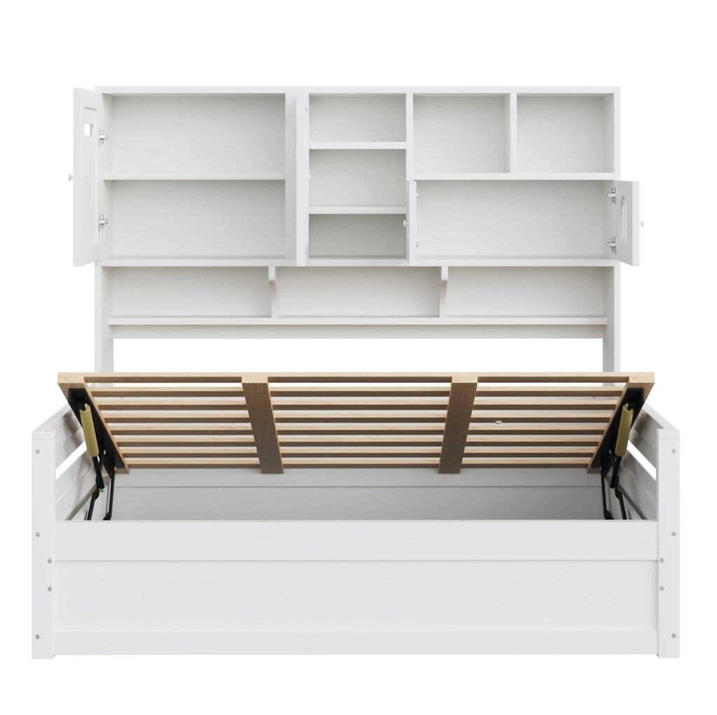 Letto 90x200 cm con vano contenitore idraulico in legno bianco