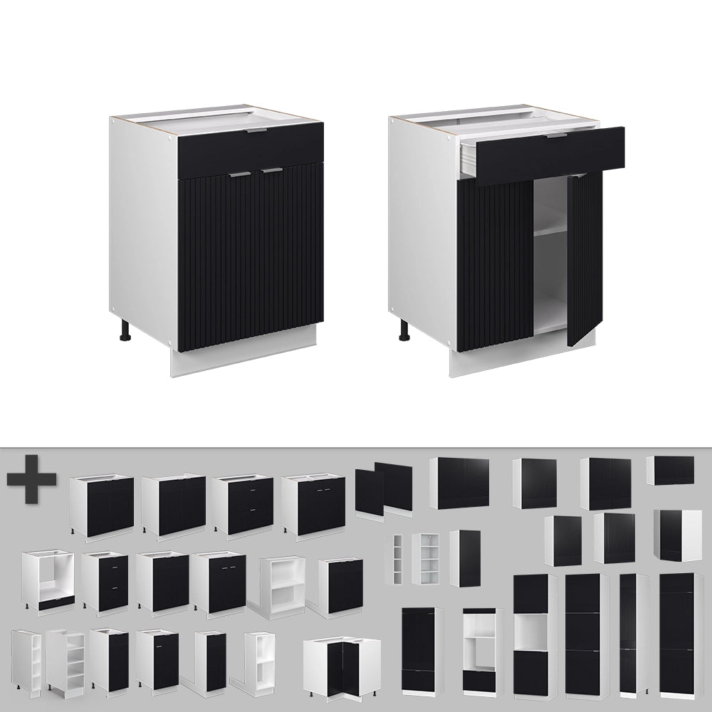 Vicco Mobiletto base per cucina Nero a righe 60 cm con cassetto, senza piano di lavoro