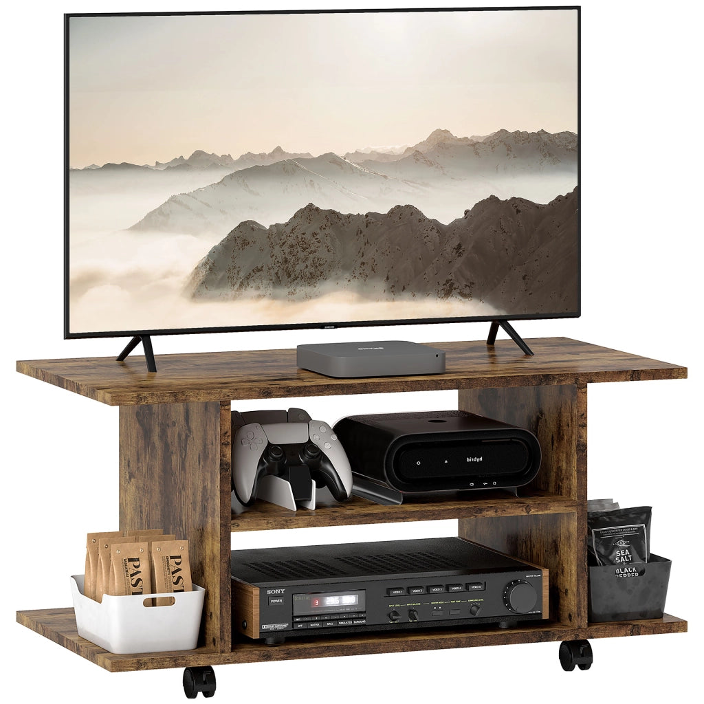 Mobile Porta TV Moderno 80x40x40 cm con Ruote e Freni Rivestimento in Melamina Marrone Rustico