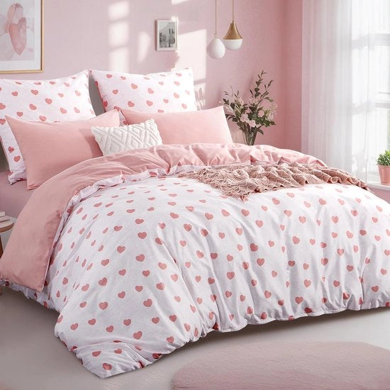 Duvetino 200 x 220 cm - 3 pezzi - Copertina da letto con cuori - Microfibra - Respirante - Leggero e stirato senza problema