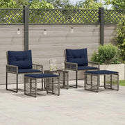 Set di Mobili da Esterno con cuscino 5 pcs Grigio e Blu Navy