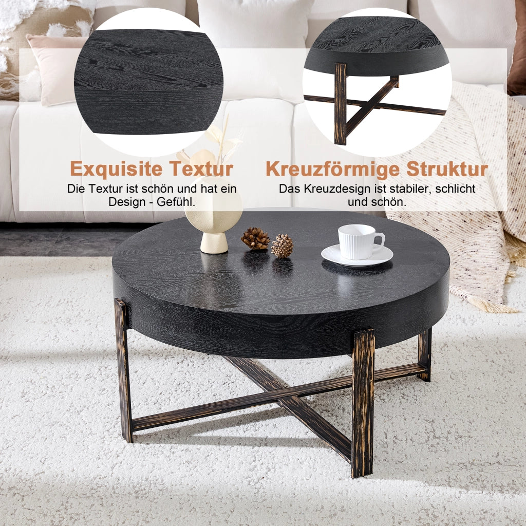 Tavolino da caffè rotondo con base in metallo - per soggiorno - 68 cm - nero
