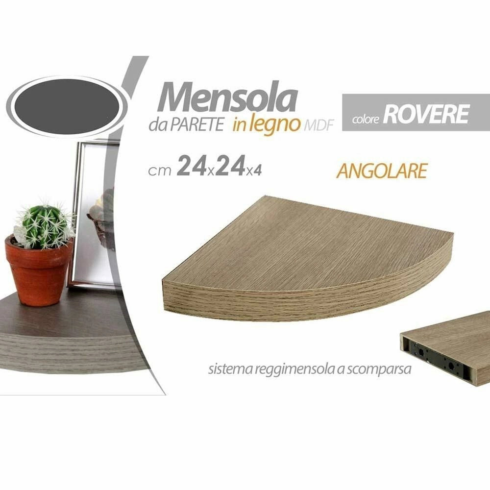 Trade Shop - Mensola Parete Angolare Scaffale Ripiano Ad Angolo In Legno Mdf Rovere 24 X 4 Cm -